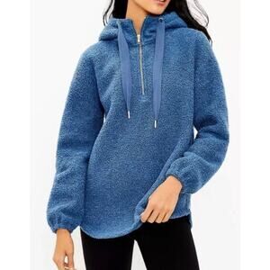Loft Blue Sherpa Quarter Zip Hooded Jacket Cozy Jacket Size XS NWT